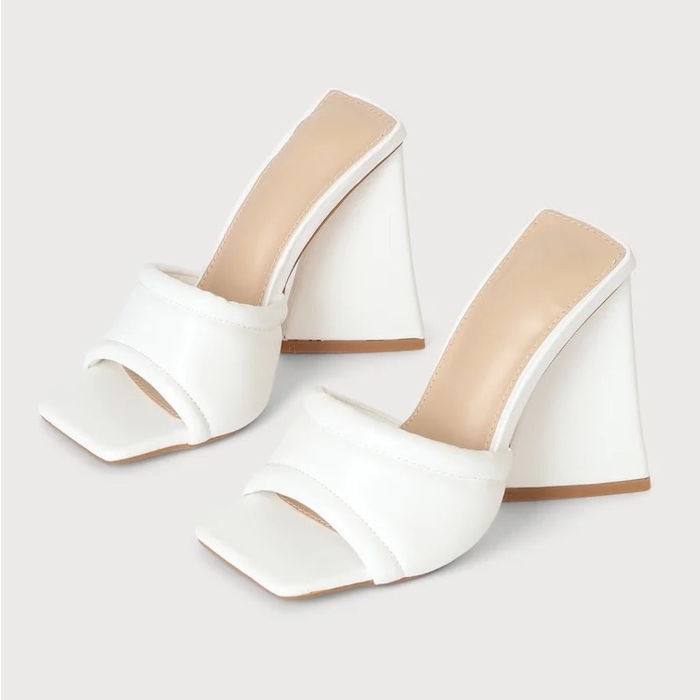 Mayven White Square-Toe High Heel Slide Sandals Size 7